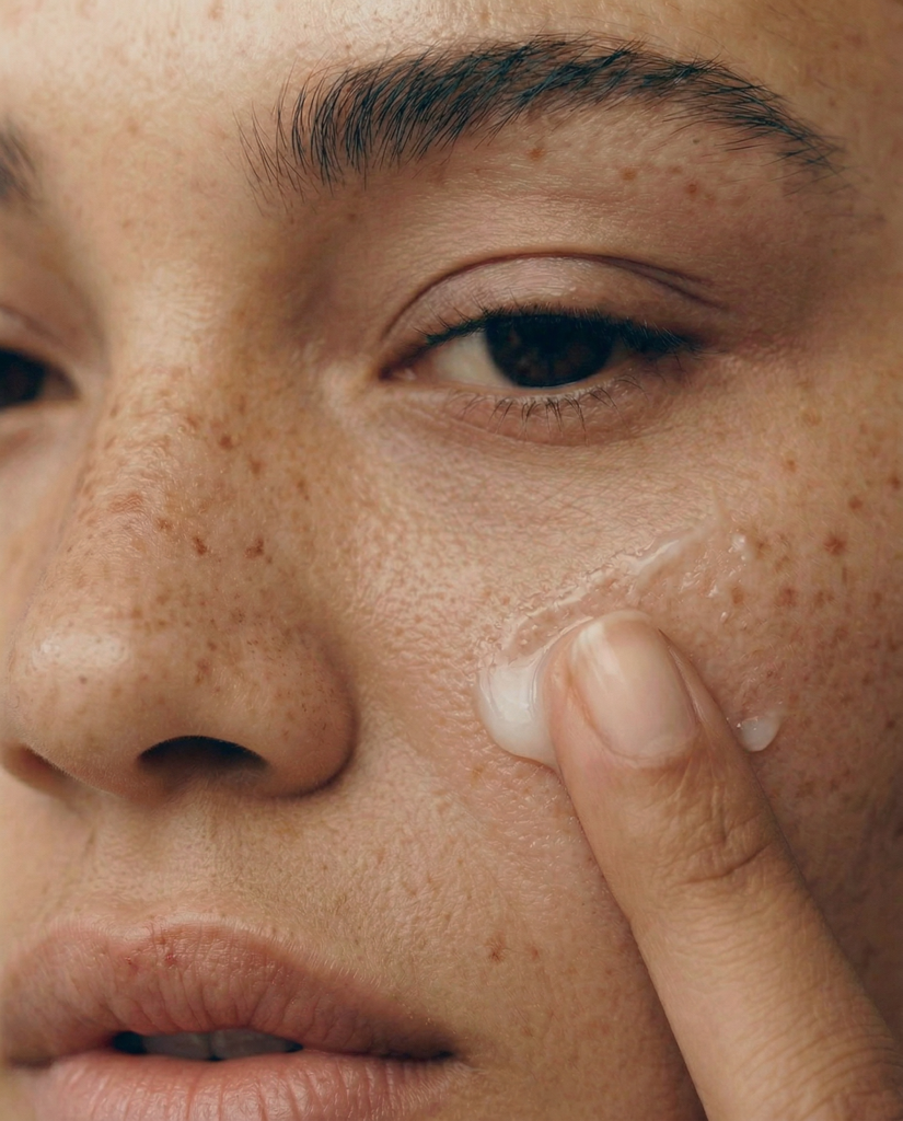 Aplicación de Plant Perfection Gel Serum sobre la mejilla